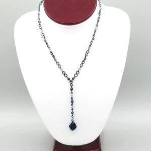 Chicos Blue Beaded Chain Link Pendant Necklace Faceted Beads 15 in Lobster Clasp